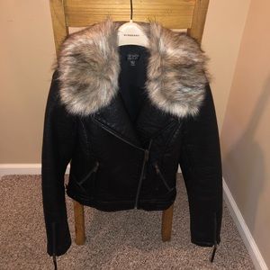 TopShop Faux Leather/Faux Fur Collar Jacket